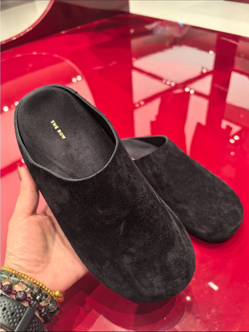 The Row Black Suede Slip-On Clog
